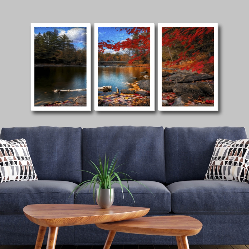 Quadro Paisagem 01 Moldura Branca 3 Peças
