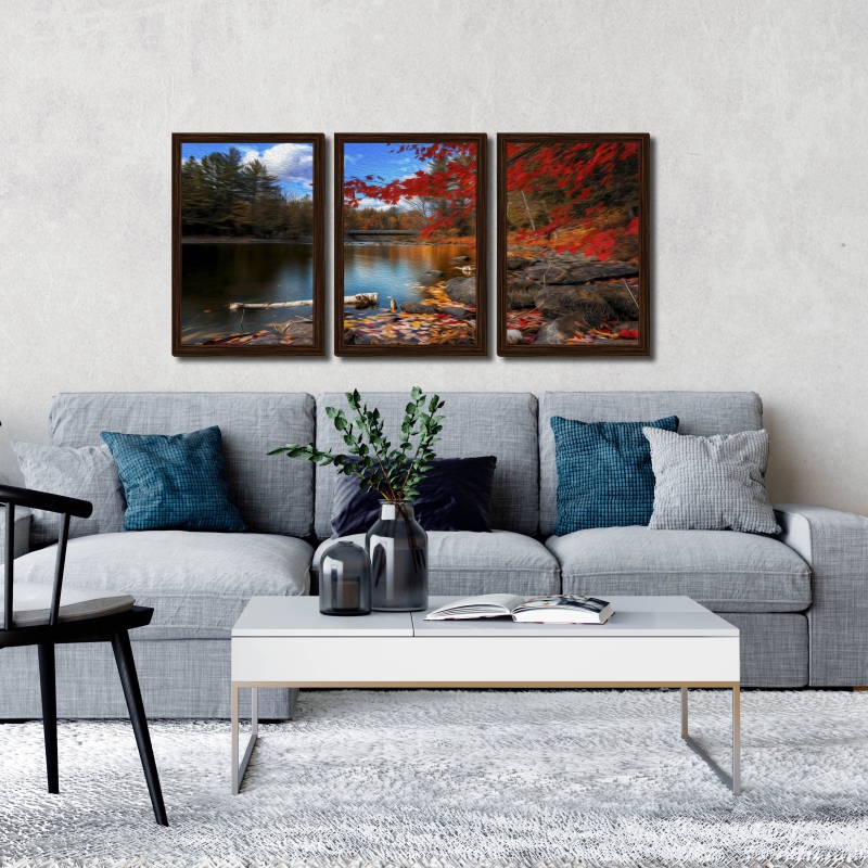 Quadro Paisagem 01 Moldura Tabaco 3 Peças