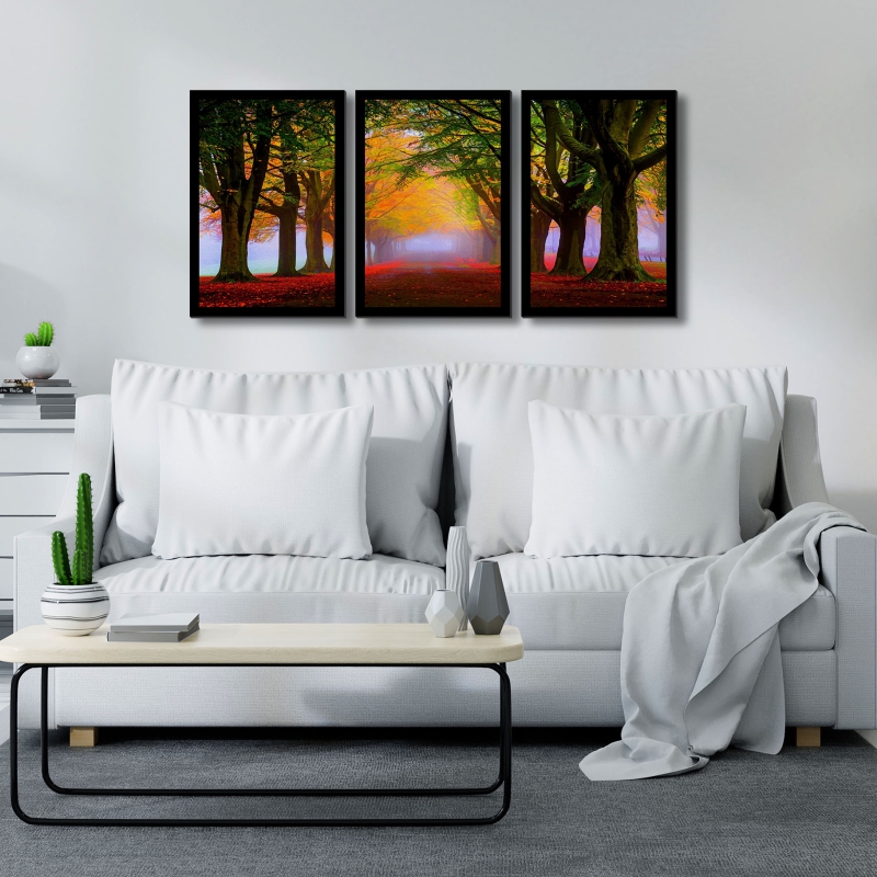 Quadro Paisagem 02 Moldura Preta 3 Peças