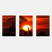 Quadro Por do Sol Africano Moldura Branca 3 Peças