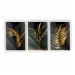 Quadros Folhagens Verde Preto Dourado M 3 Moldura Branca