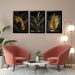 Quadros Folhagens Verde Preto Dourado M 3 Moldura Preta