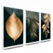 Quadros Folhas Folhagens Verde e Dourado M 3 Moldura Branca