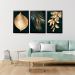 Quadros Folhas e Folhagens Verde e Dourado M 3 Moldura Preta