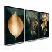 Quadros Folhas e Folhagens Verde e Dourado M 3 Moldura Preta
