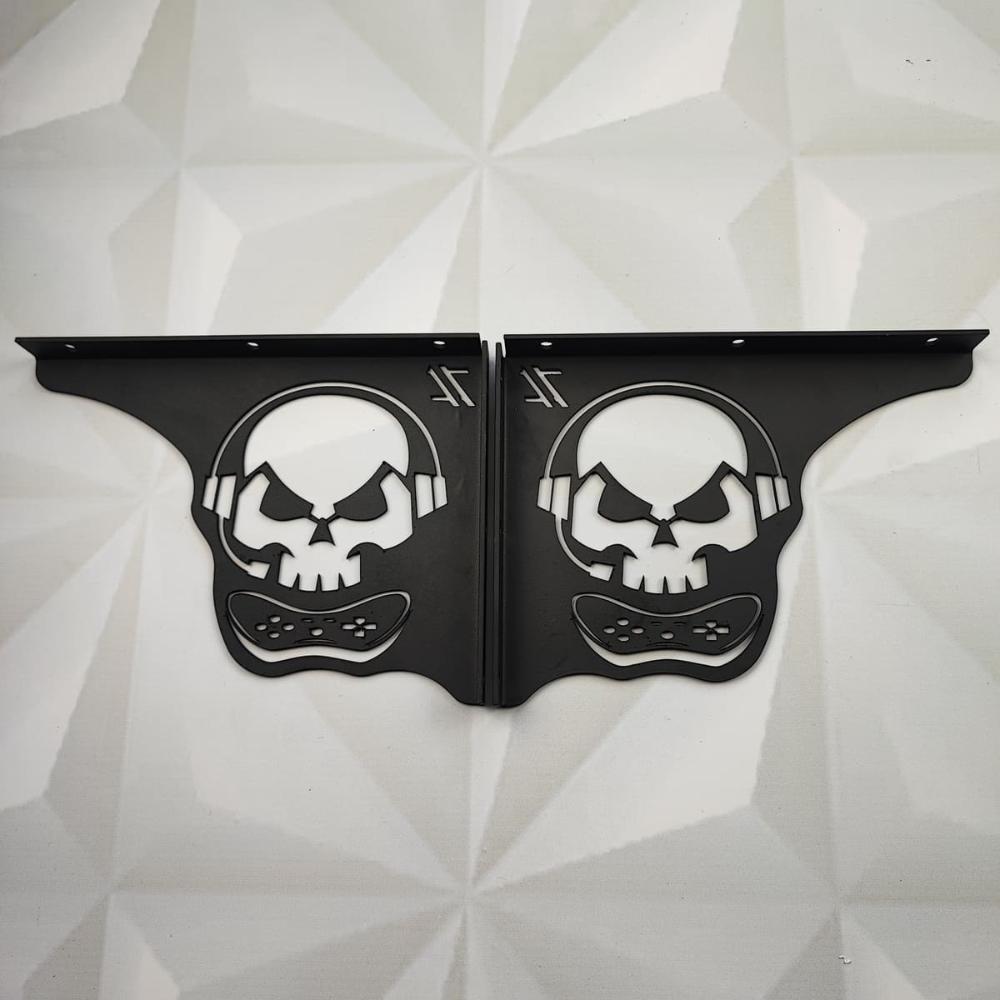 Mão Francesa Aço Preta 20cm Caveira Gamer Decorativa para Prateleira Zarg