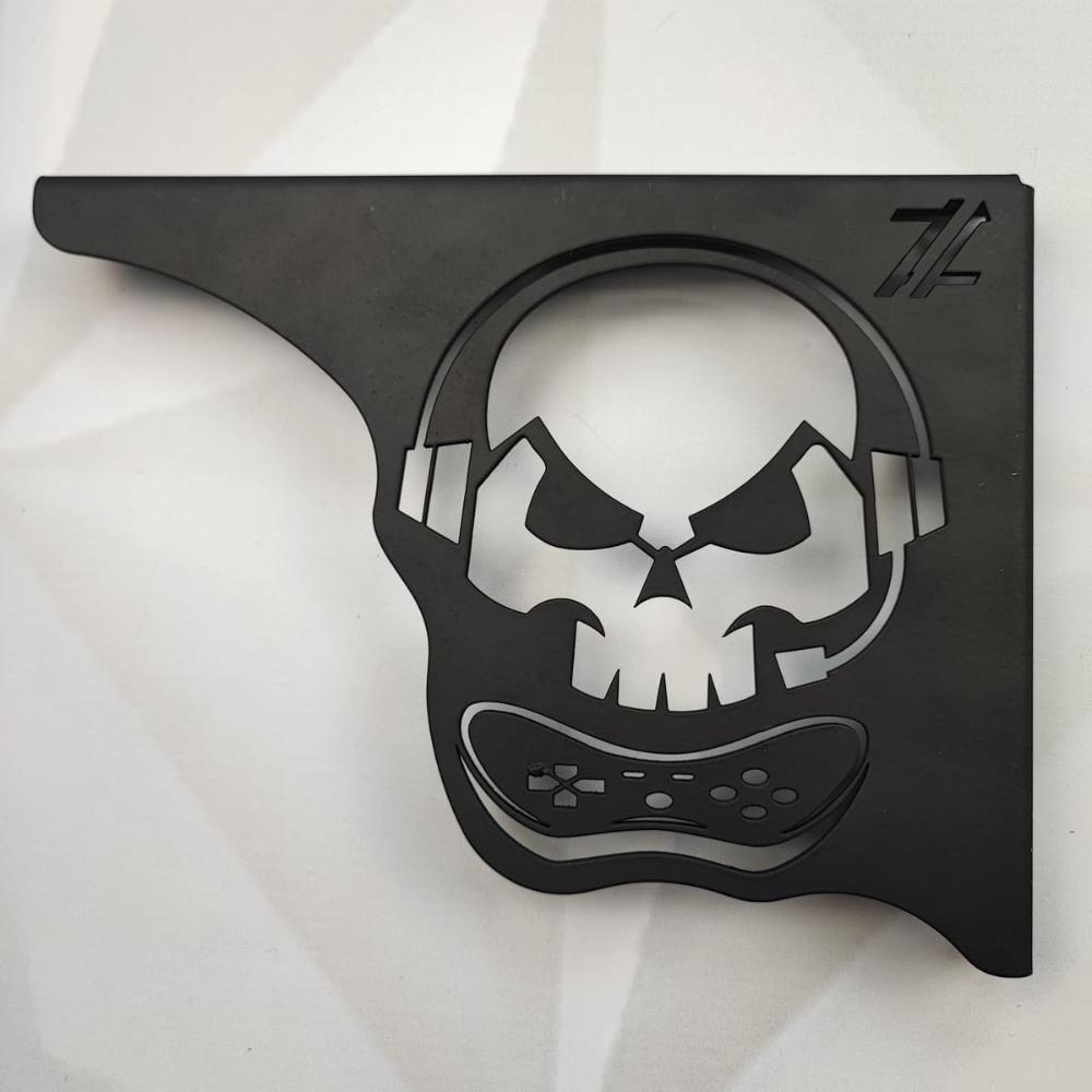Mão Francesa Aço Preta 20cm Caveira Gamer Decorativa para Prateleira Zarg