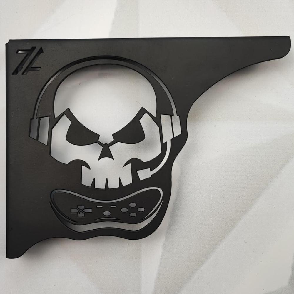 Mão Francesa Aço Preta 20cm Caveira Gamer Decorativa para Prateleira Zarg