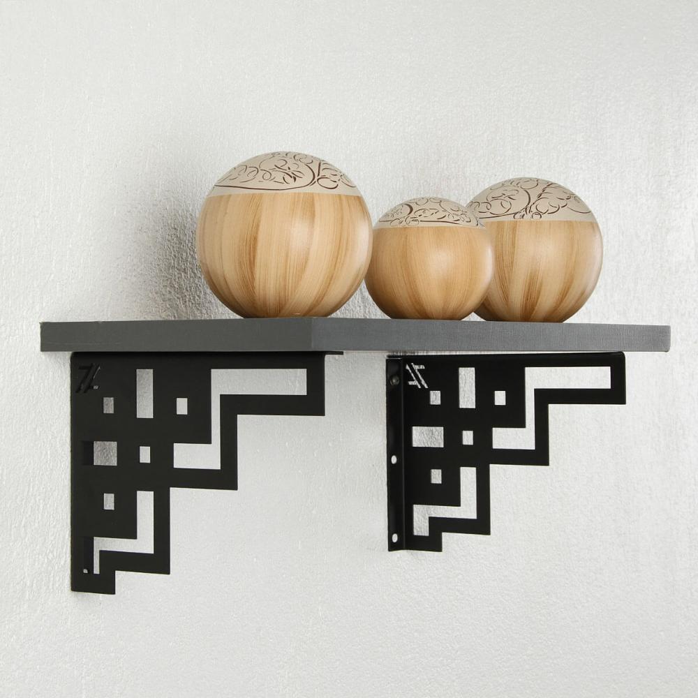 Mão Francesa Arabesco 20cm Abstrato Quadrado Preto Aço para Prateleira Zarg