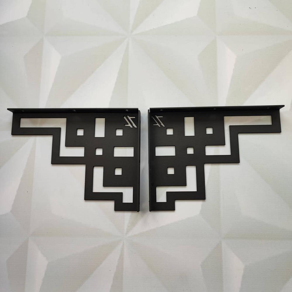 Mão Francesa Arabesco 20cm Abstrato Quadrado Preto Aço para Prateleira Zarg