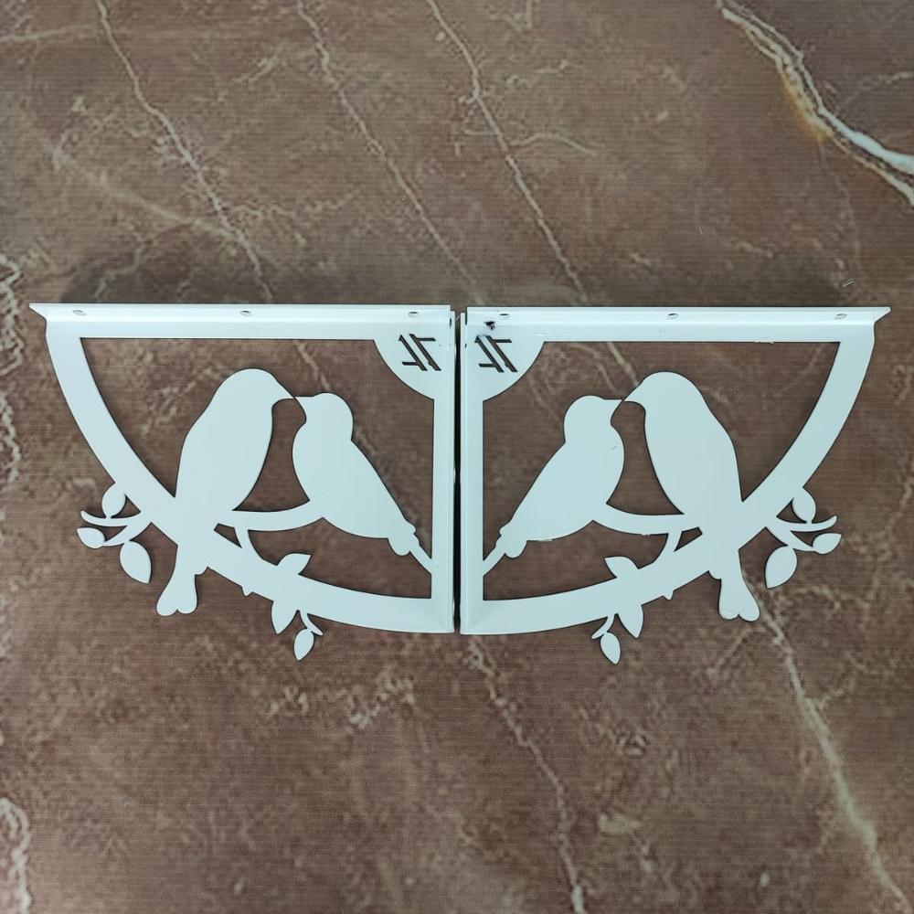 Mão Francesa Colonial Branco 20cm Casal de Pássaros em Aço para Prateleira Zarg