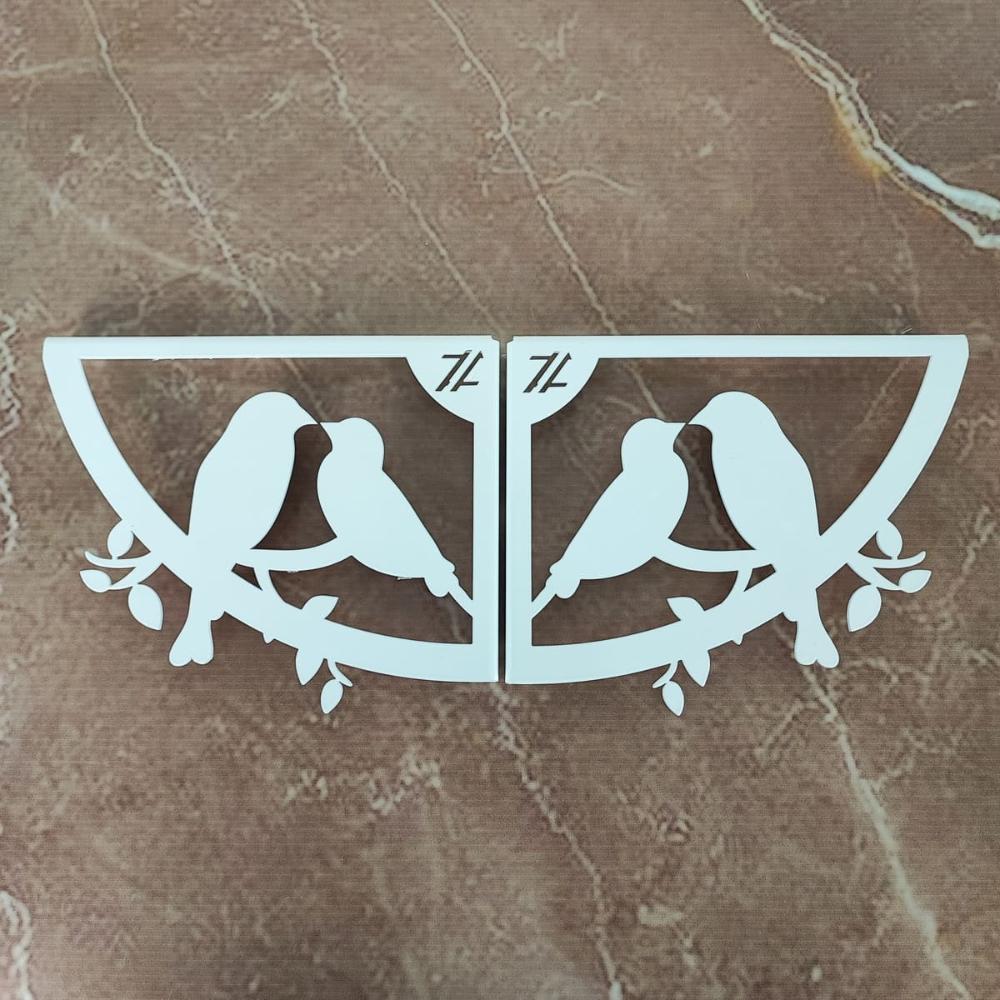Mão Francesa Colonial Branco 20cm Casal de Pássaros em Aço para Prateleira Zarg