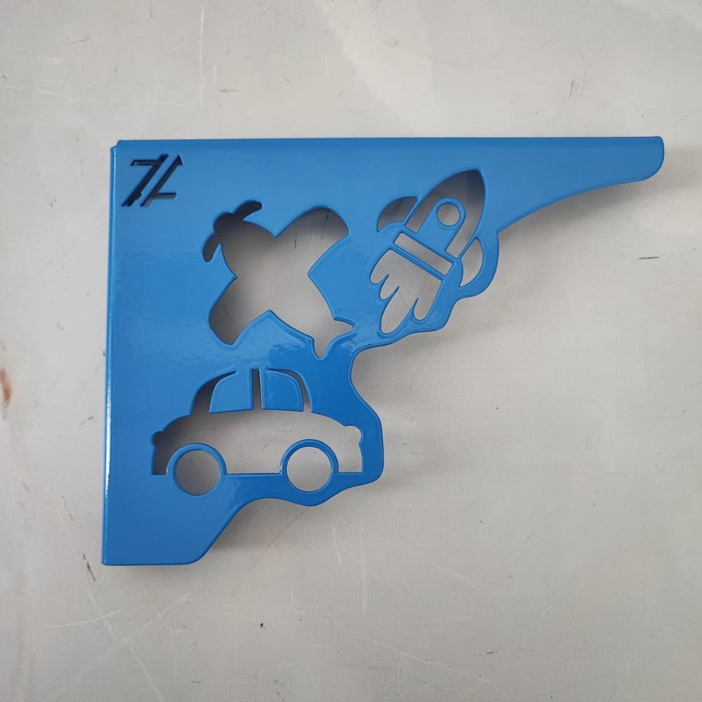 Mãos Francesas de Força para Prateleira 20cm Menino Carro Foguete Avião Azul Aço