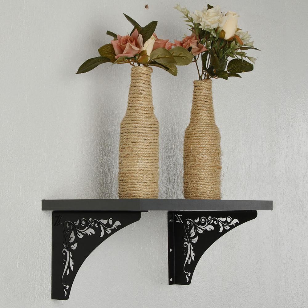 Par Mãos Francesas Decorativas Ornamentada 20cm Floral Aço Preto