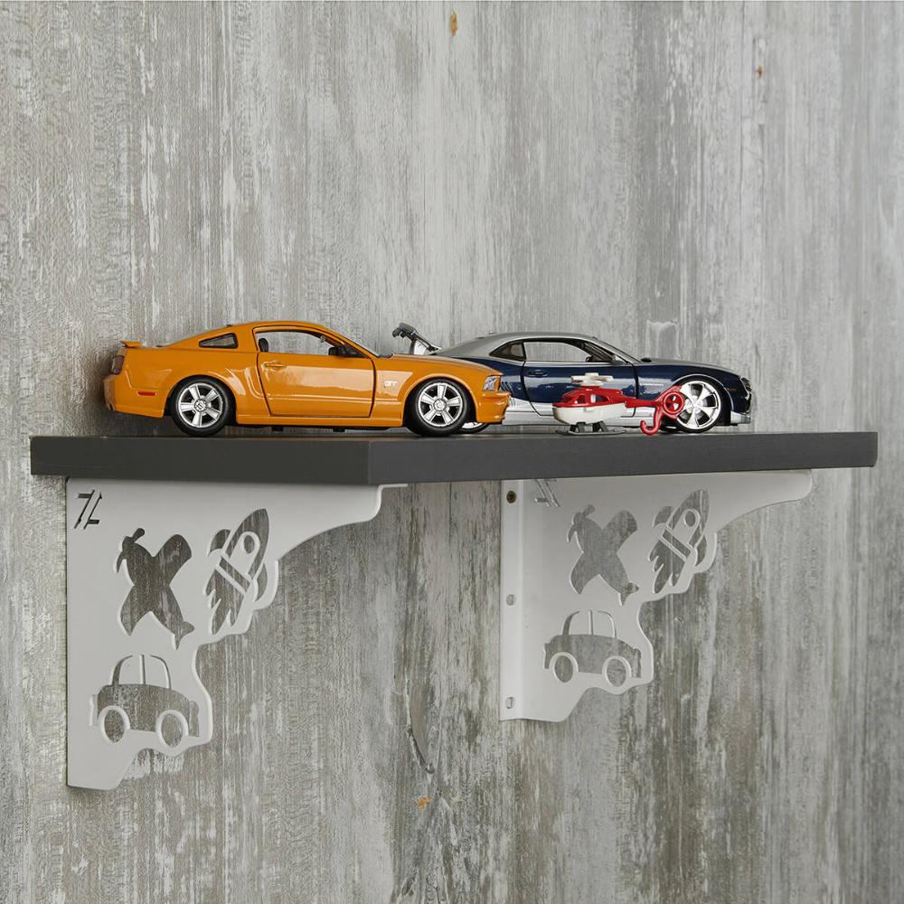 Par Mãos Francesas Ornamentada Decorativa 20cm Menino Carro e Avião Branco Aço