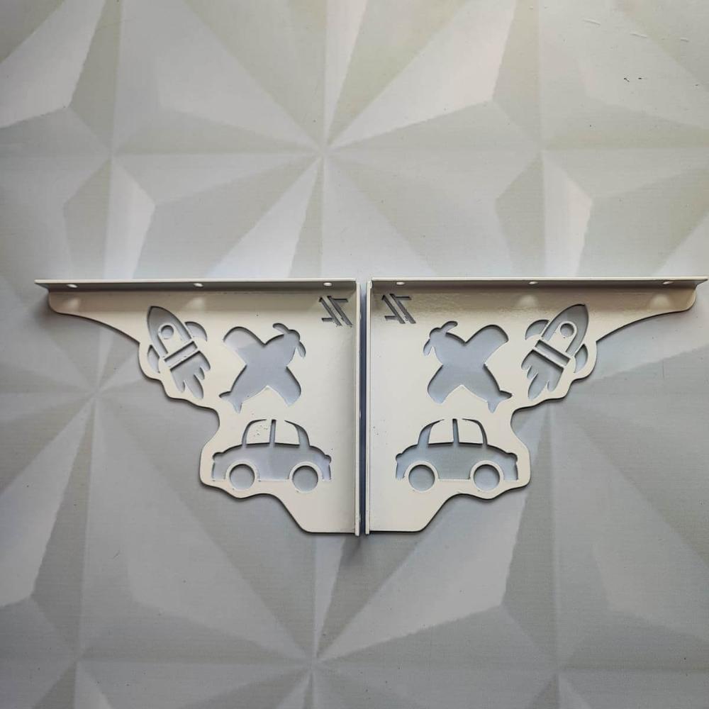 Par Mãos Francesas Ornamentada Decorativa 20cm Menino Carro e Avião Branco Aço