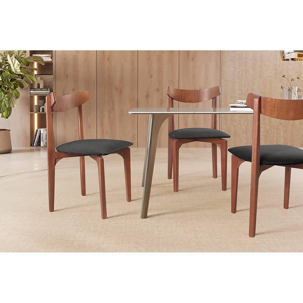 Cadeira Mesa de Jantar Aurora Imbuia - Linho Preto