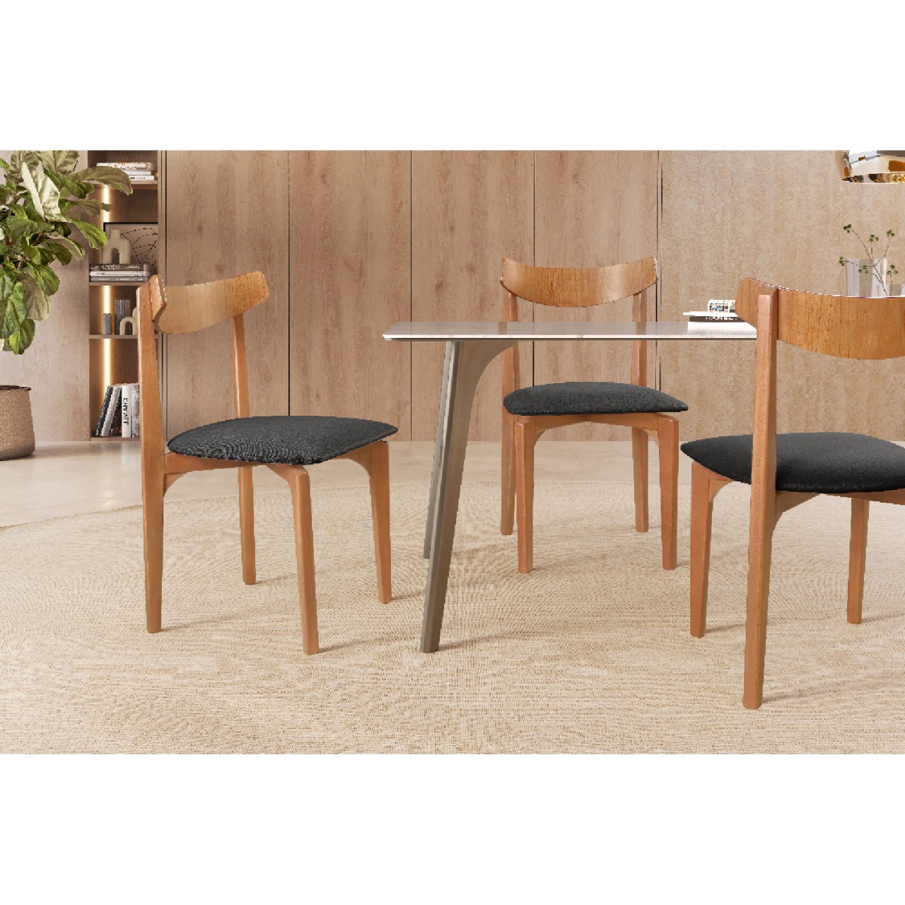 Cadeira Mesa de Jantar Aurora Mel - Linho Preto