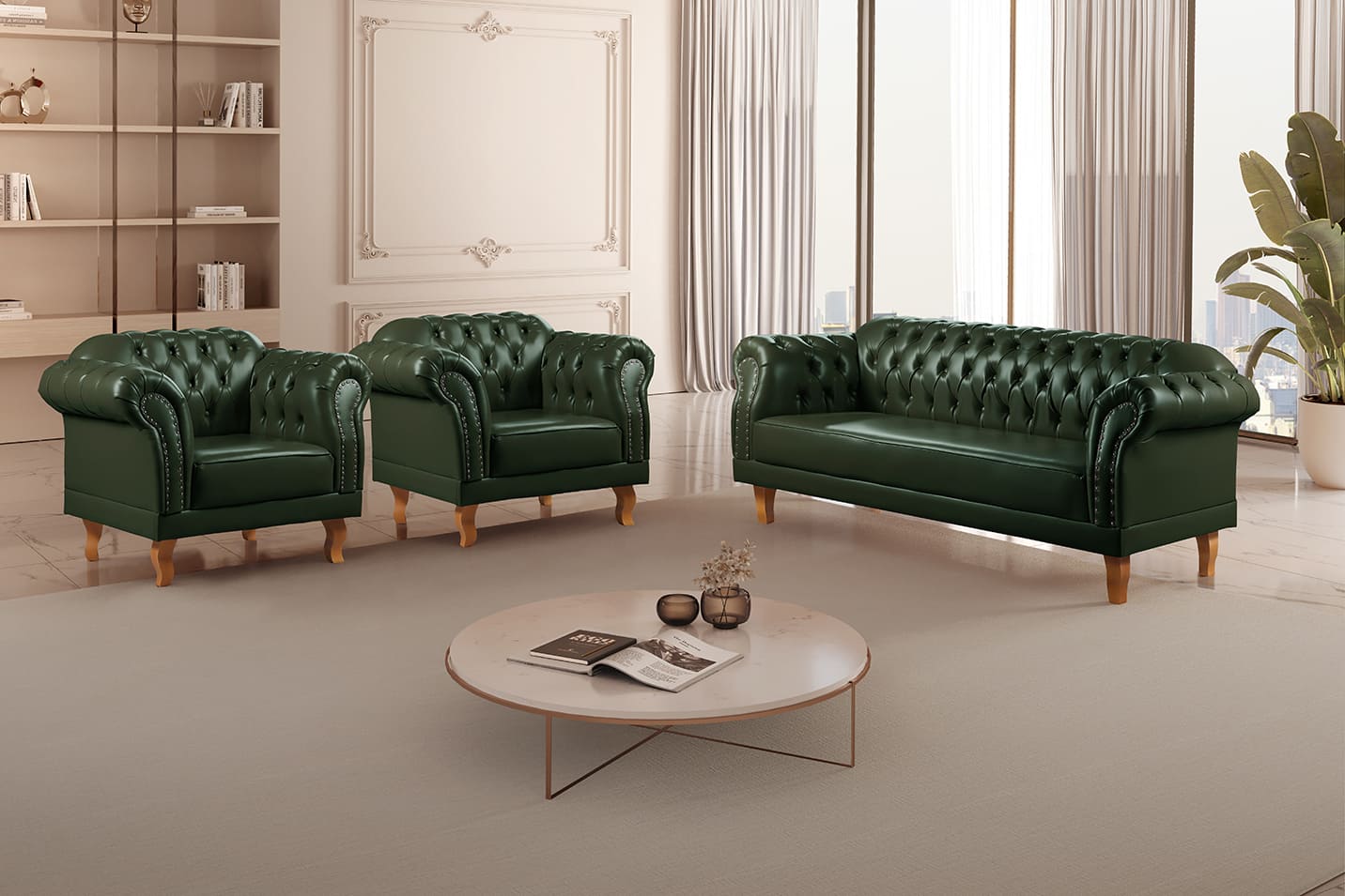 Conjunto Sofá E Poltronas Chesterfield Duque