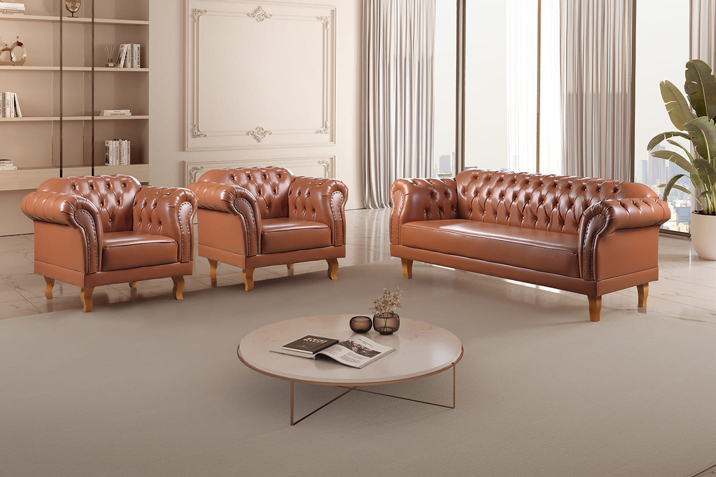 Conjunto Sofá E Poltronas Chesterfield Duque