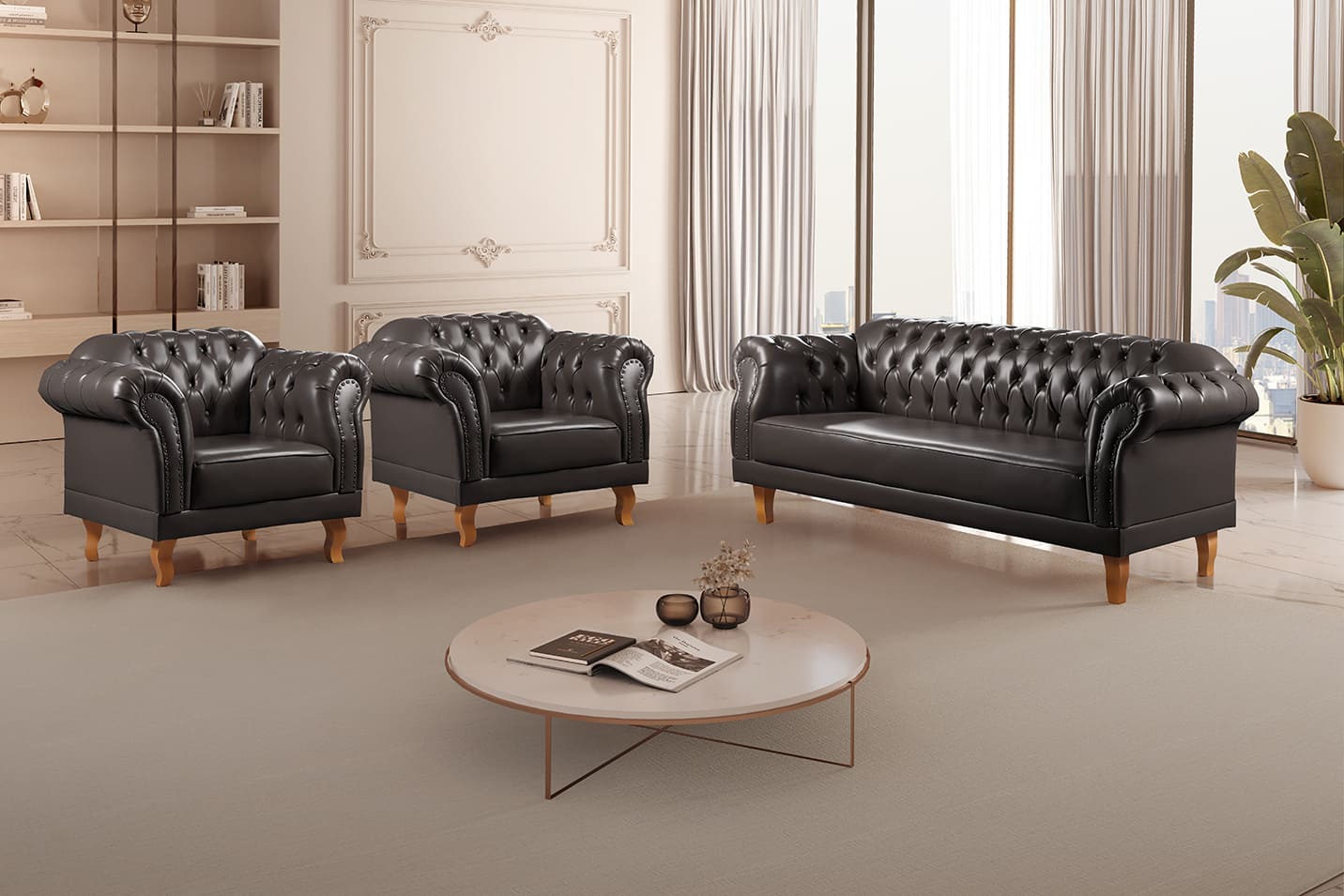 Conjunto Sofá E Poltronas Chesterfield Duque