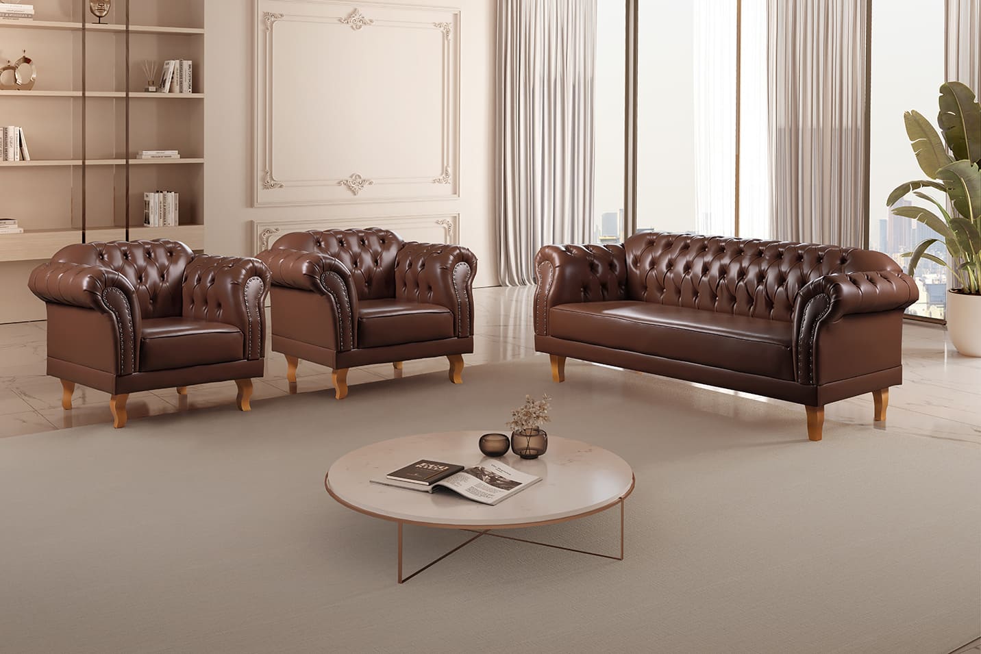 Conjunto Sofá E Poltronas Chesterfield Duque