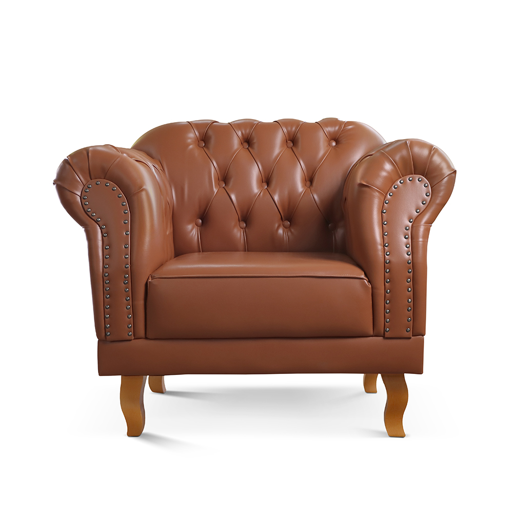Kit 02 Poltronas Duque Chesterfield - Couro Ecológico Caramelo
