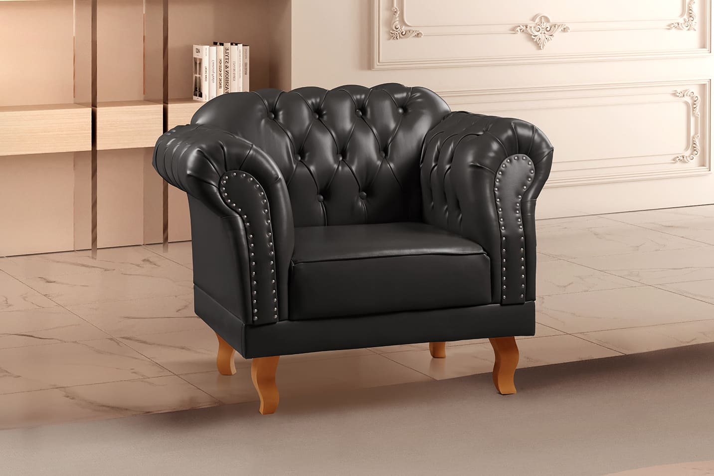 Poltrona Chesterfield Duque - Couro Ecológico Preto