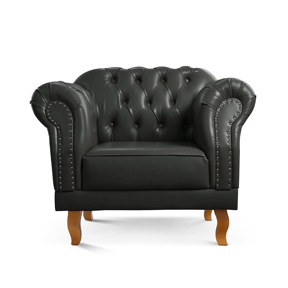 Poltrona Chesterfield Duque - Couro Ecológico Preto