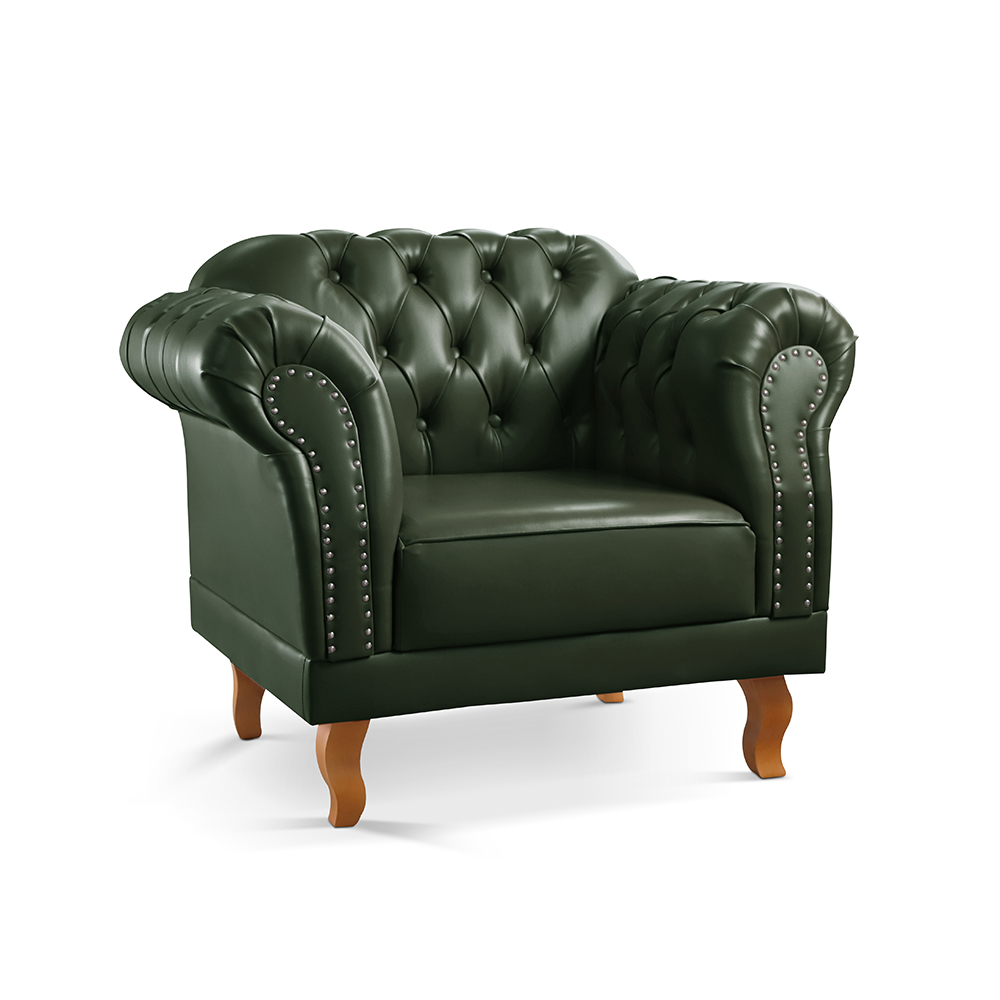 Poltrona Chesterfield Duque - Couro Ecológico Verde Militar