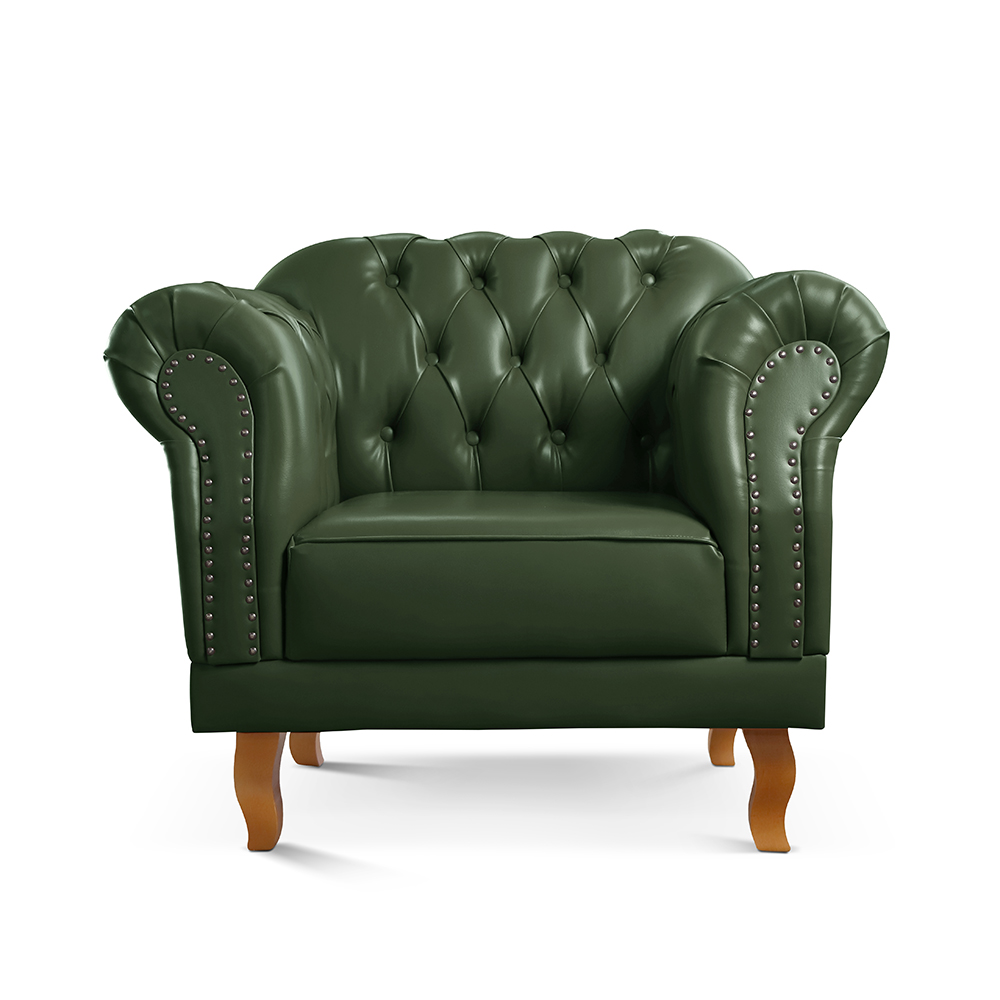 Poltrona Chesterfield Duque - Couro Ecológico Verde Militar