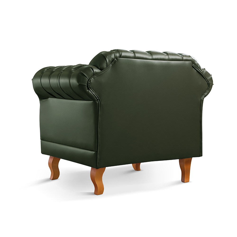 Poltrona Chesterfield Duque - Couro Ecológico Verde Militar