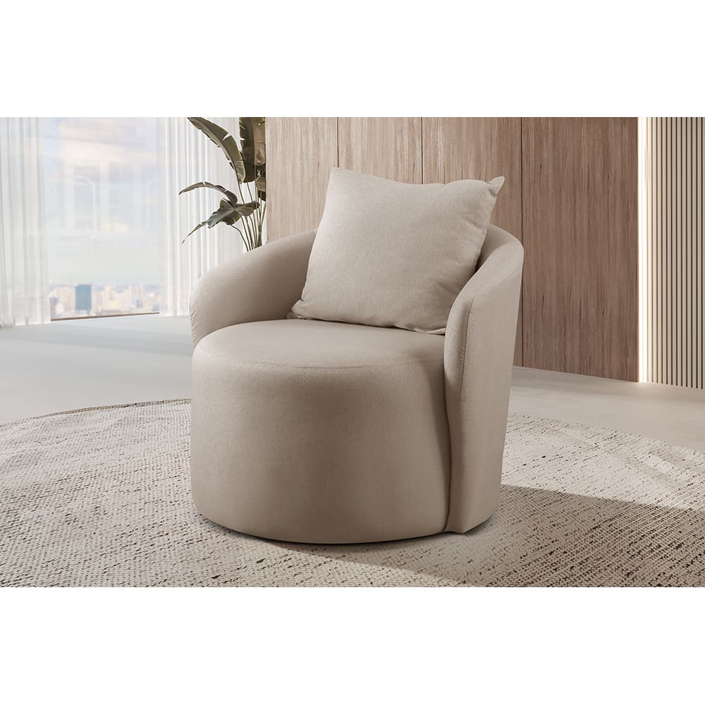 Poltrona Decorativa Curva Califórnia Linho Bege