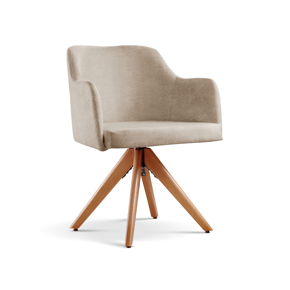 Poltrona Decorativa Eros Base Giratória De Madeira - Milano Bege