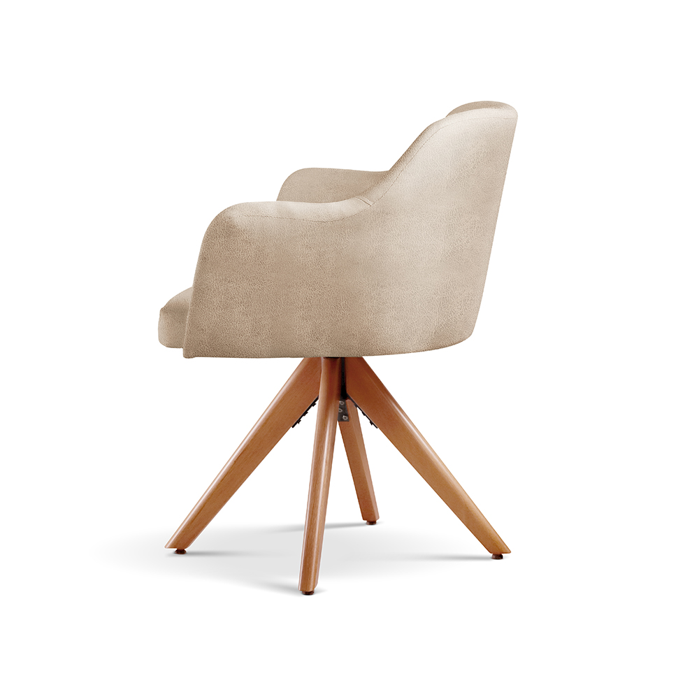 Poltrona Decorativa Eros Base Giratória De Madeira - Milano Bege