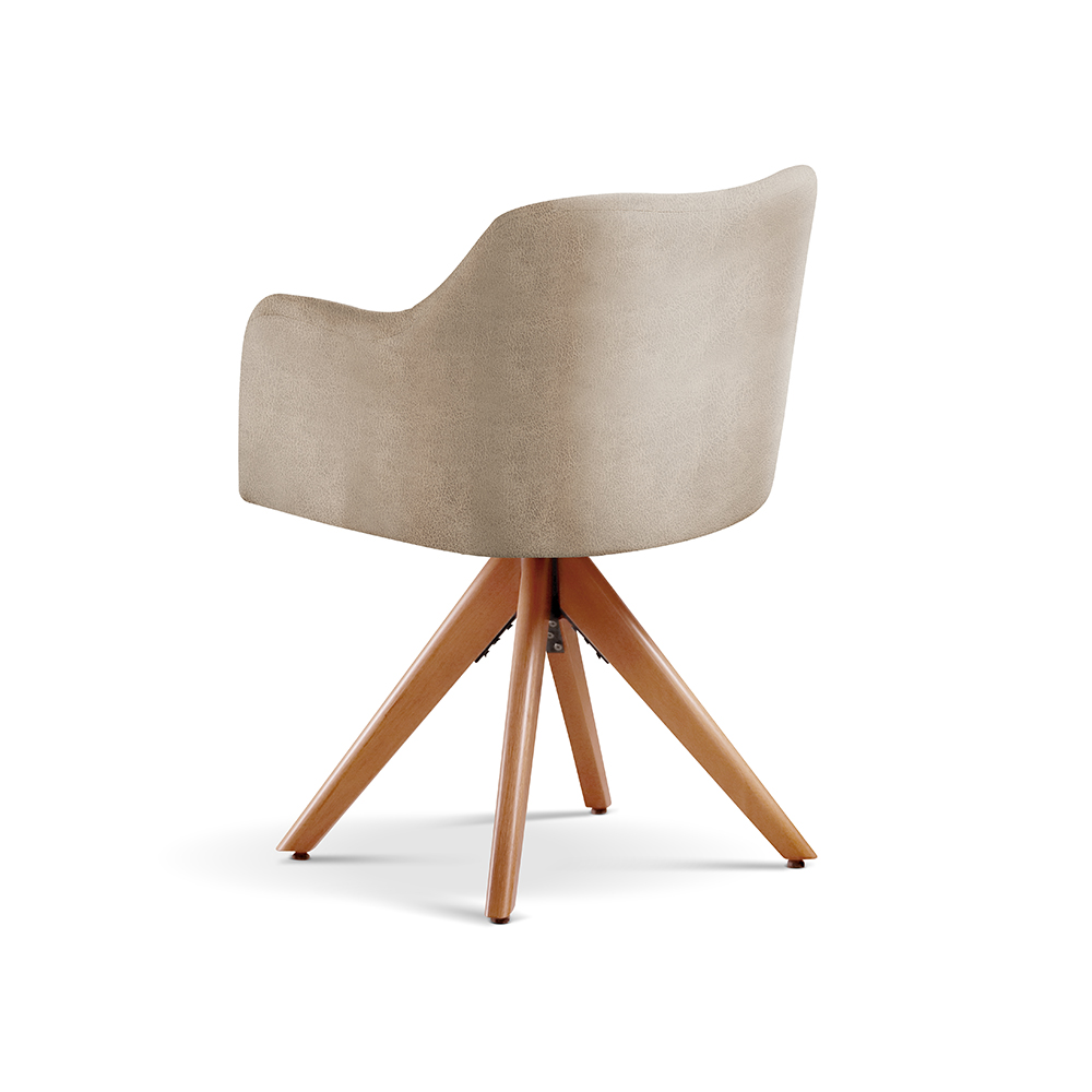 Poltrona Decorativa Eros Base Giratória De Madeira - Milano Bege