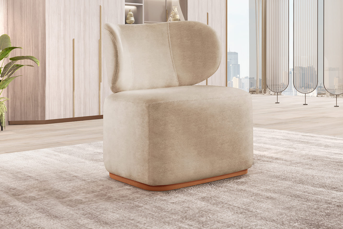 Poltrona Para Sala De Estar Moderna Sun - Milano Bege