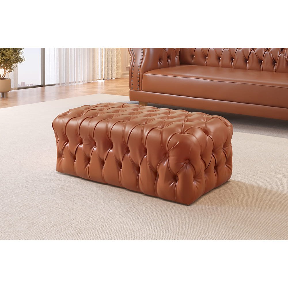 Puff Duque Chesterfield - Couro Ecológico Caramelo