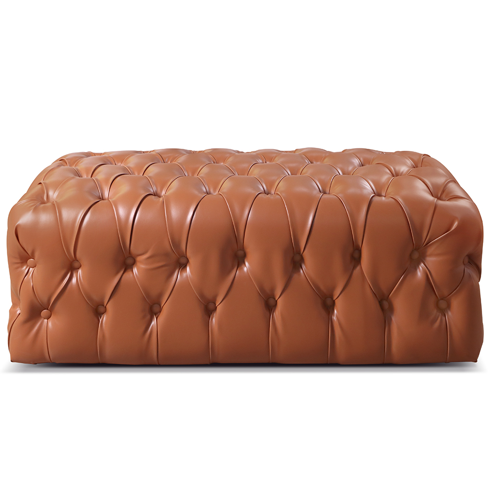 Puff Duque Chesterfield - Couro Ecológico Caramelo