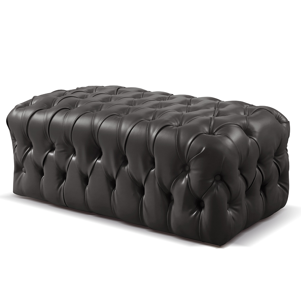 Puff Duque Chesterfield - Couro Ecológico Preto