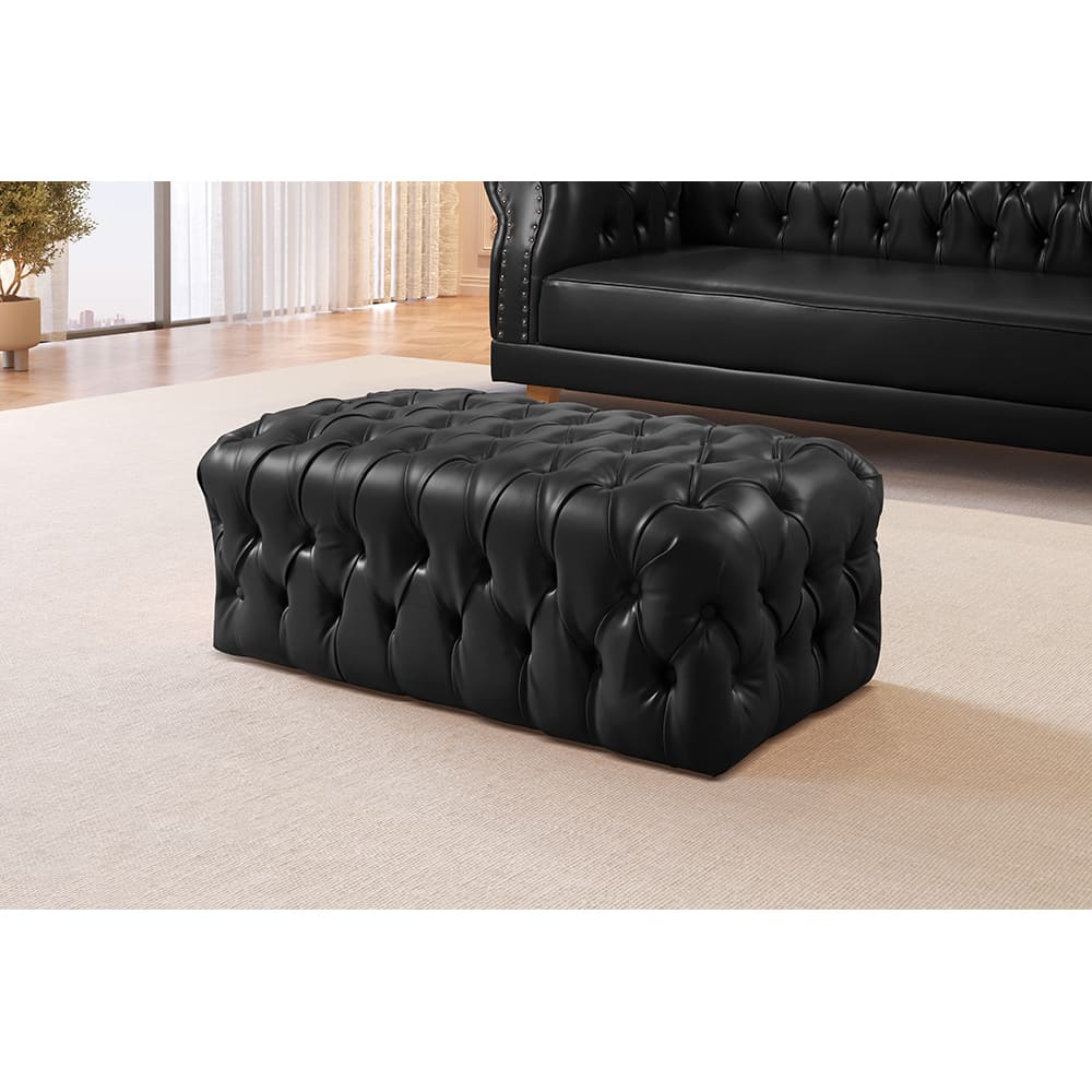Puff Duque Chesterfield - Couro Ecológico Preto