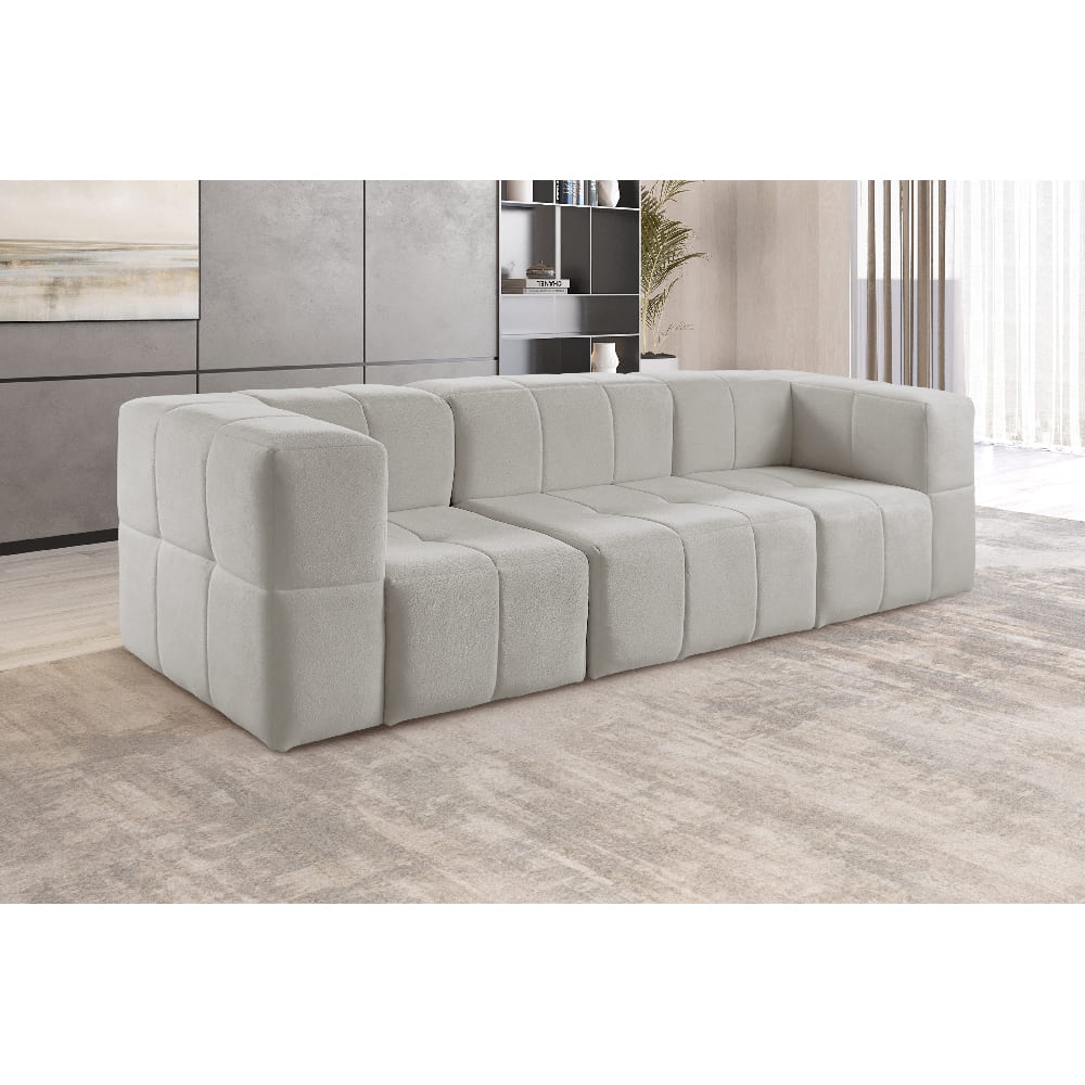 Sofá Box 3 Lugares - Bouclé Cinza