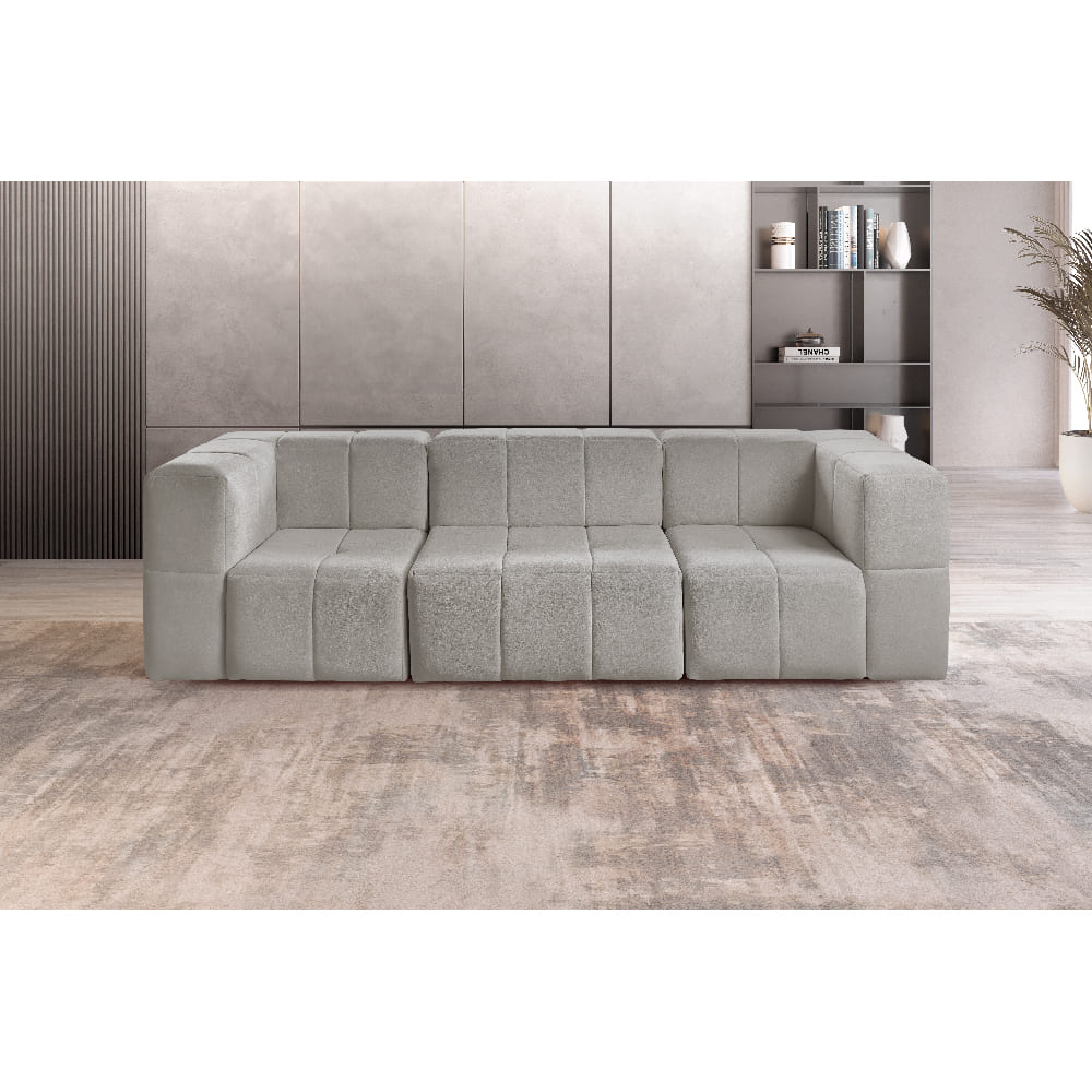 Sofá Box 3 Lugares - Bouclé Cinza