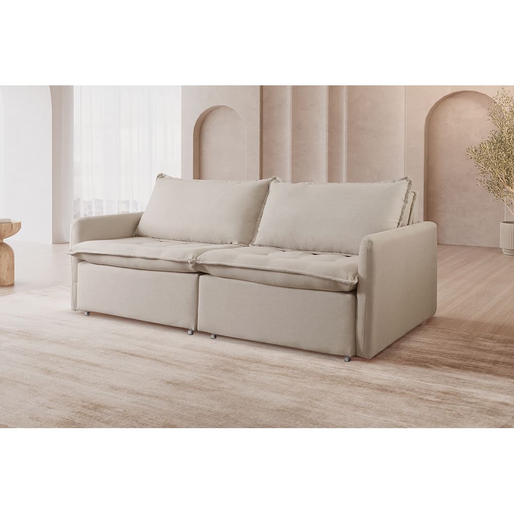 Sofá Cama Retrátil Califórnia 200 cm Linho Nude