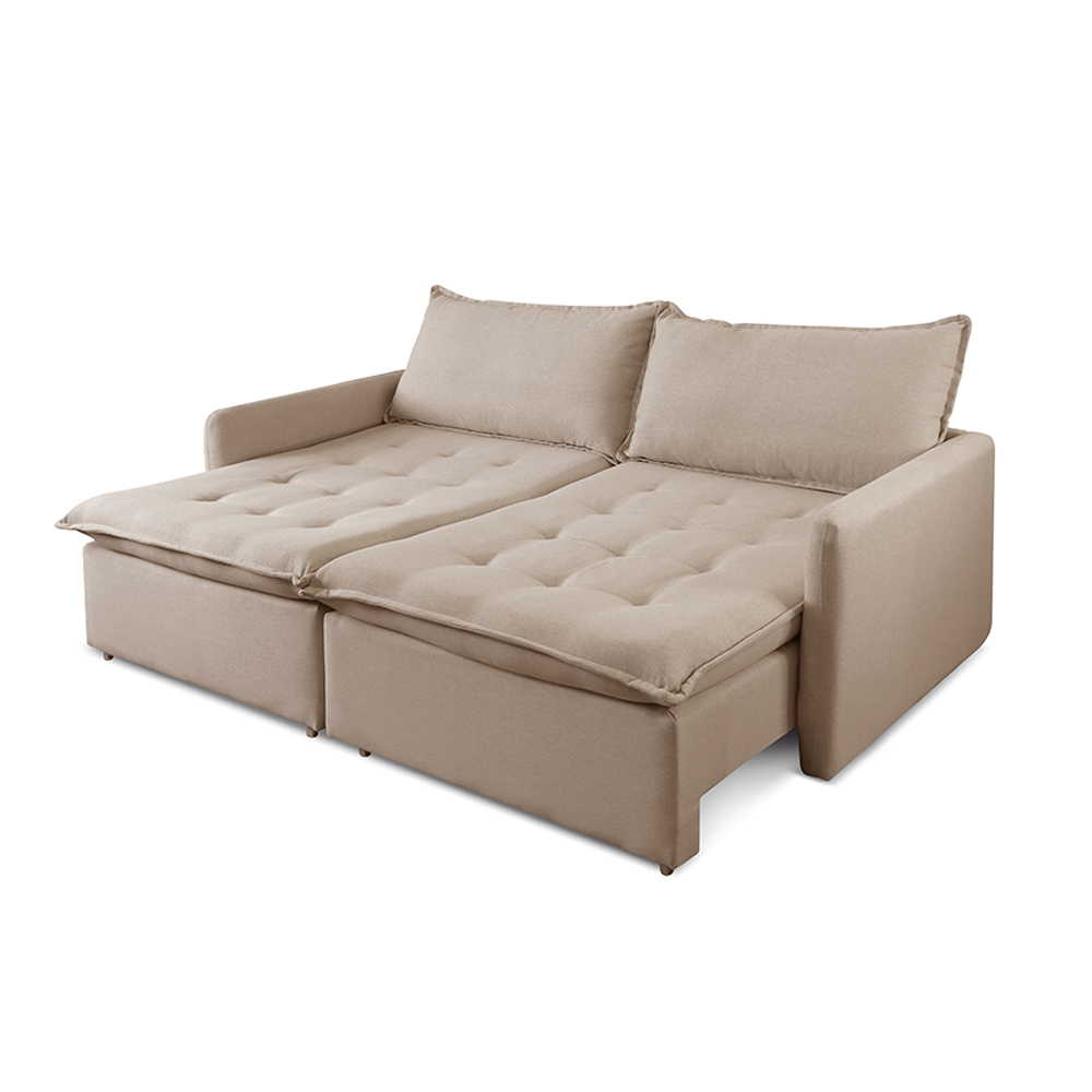 Sofá Cama Retrátil Califórnia 220 cm Linho Bege