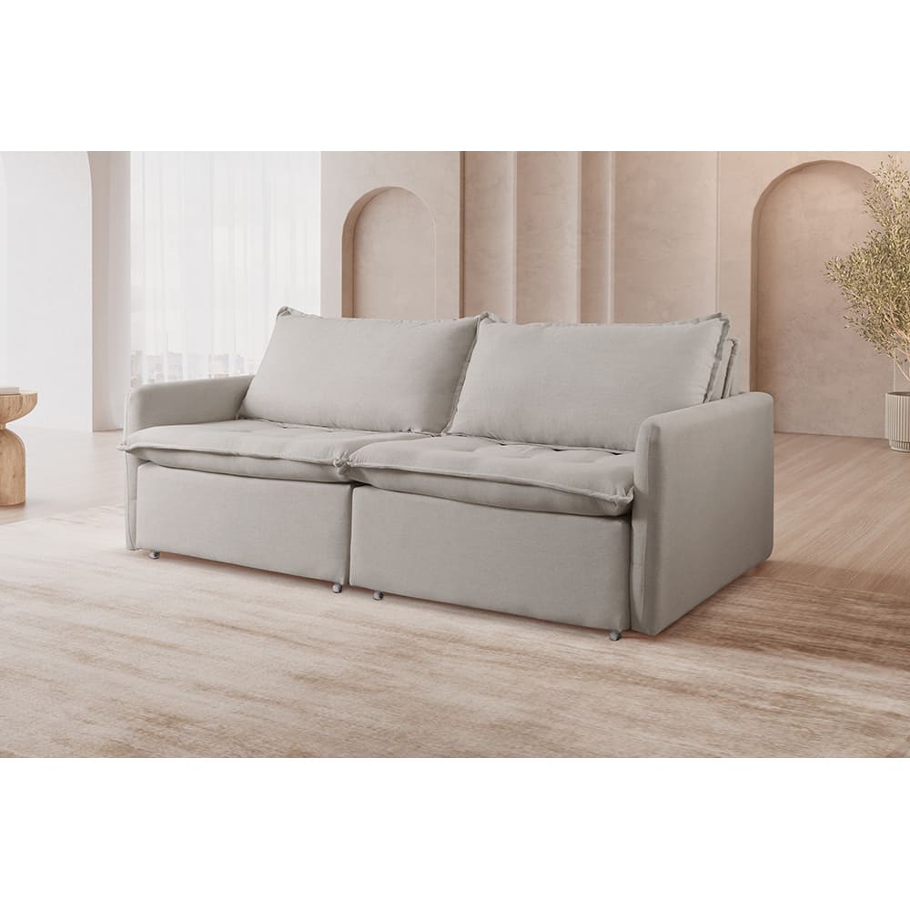 Sofá Cama Retrátil Califórnia 220 cm Linho Cinza