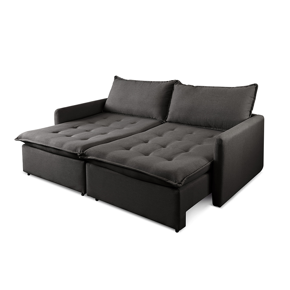 Sofá Cama Retrátil Califórnia 220 cm Linho Preto