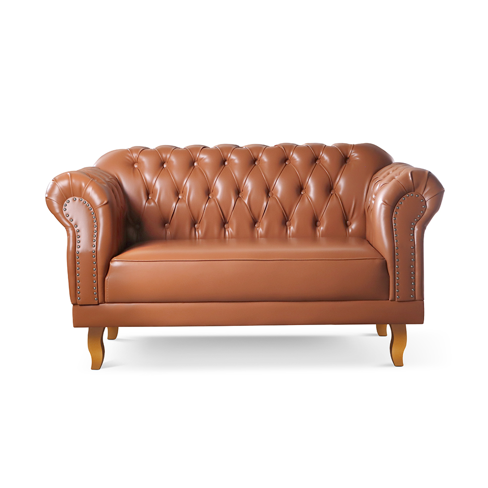 Sofá Chesterfield 2 Lugares Duque - Couro Ecológico Caramelo