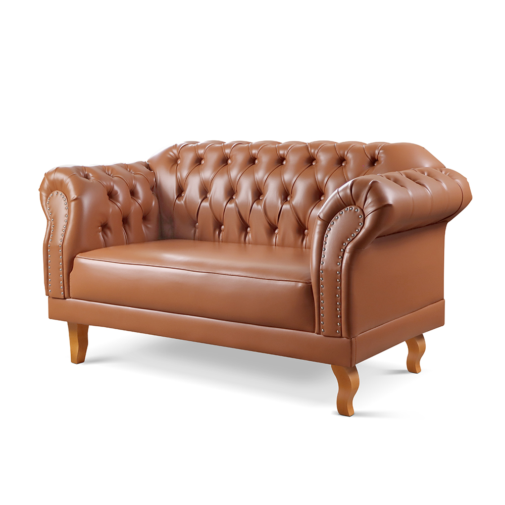 Sofá Chesterfield 2 Lugares Duque - Couro Ecológico Caramelo