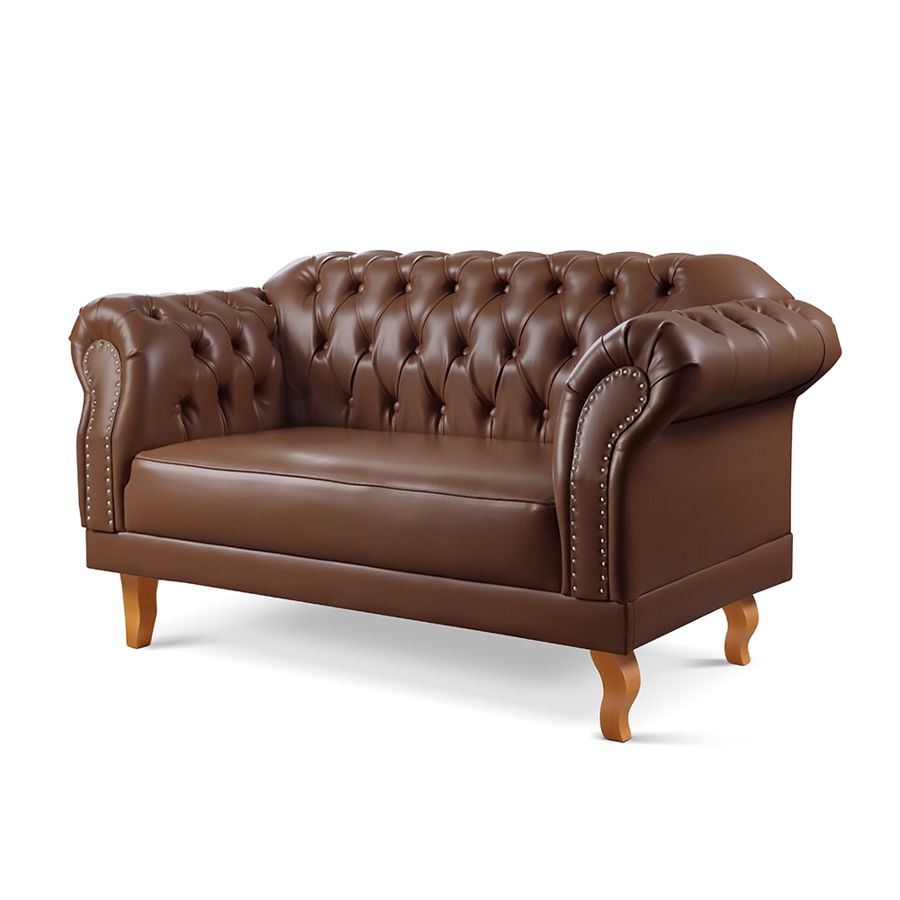 Sofá Chesterfield 3 Lugares E 2 Lugares - Couro Ecológico Marrom